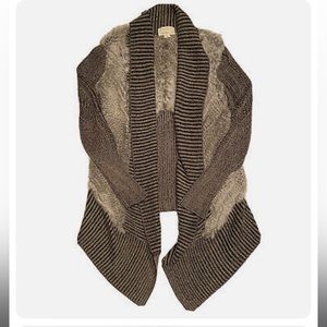 Nicole Miller Atelier Open Front Cardigan Rabbit Fur Trim Long Warm Cozy Small
